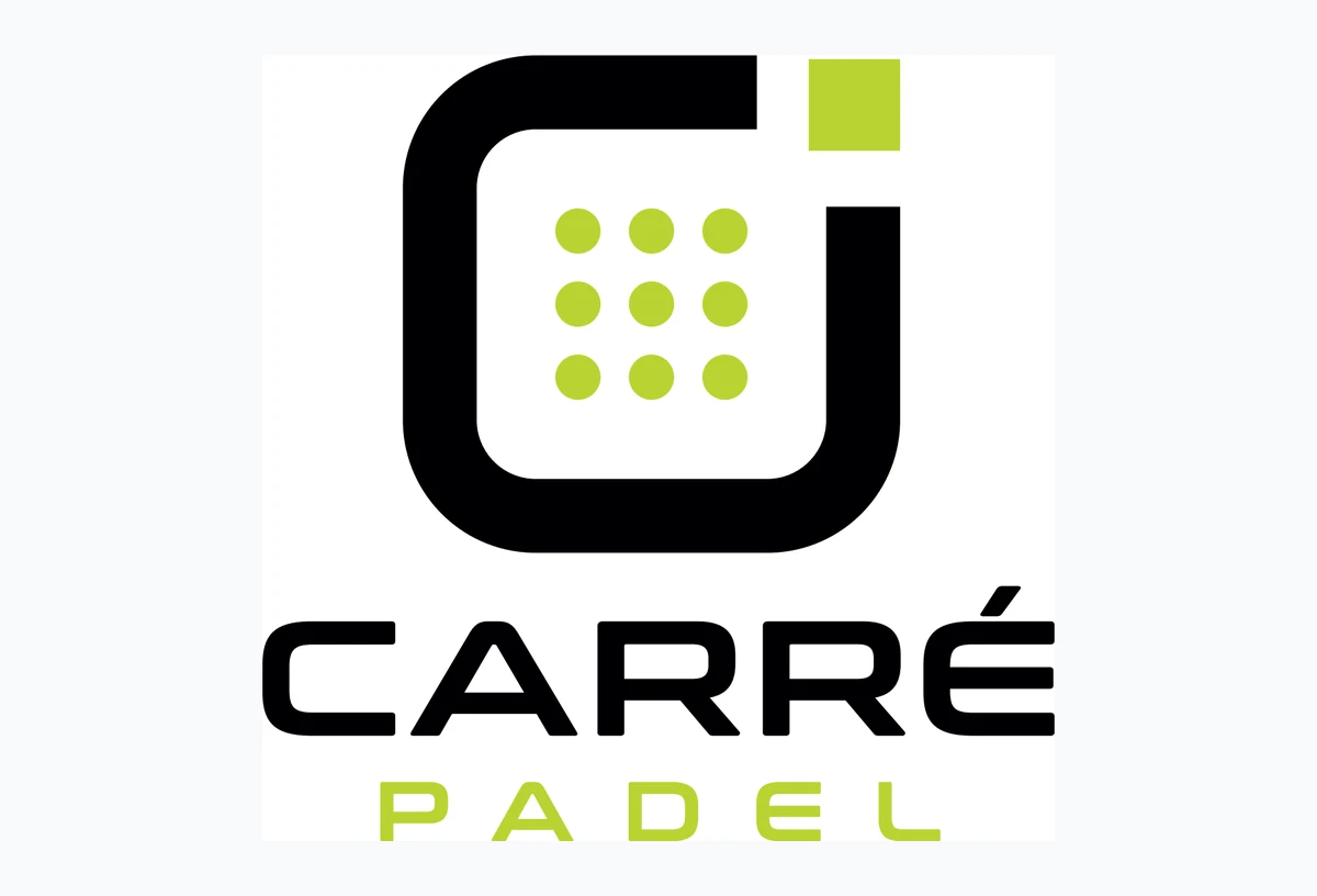 Logo Carré Padel : symbole de raquette carré et points vert lime