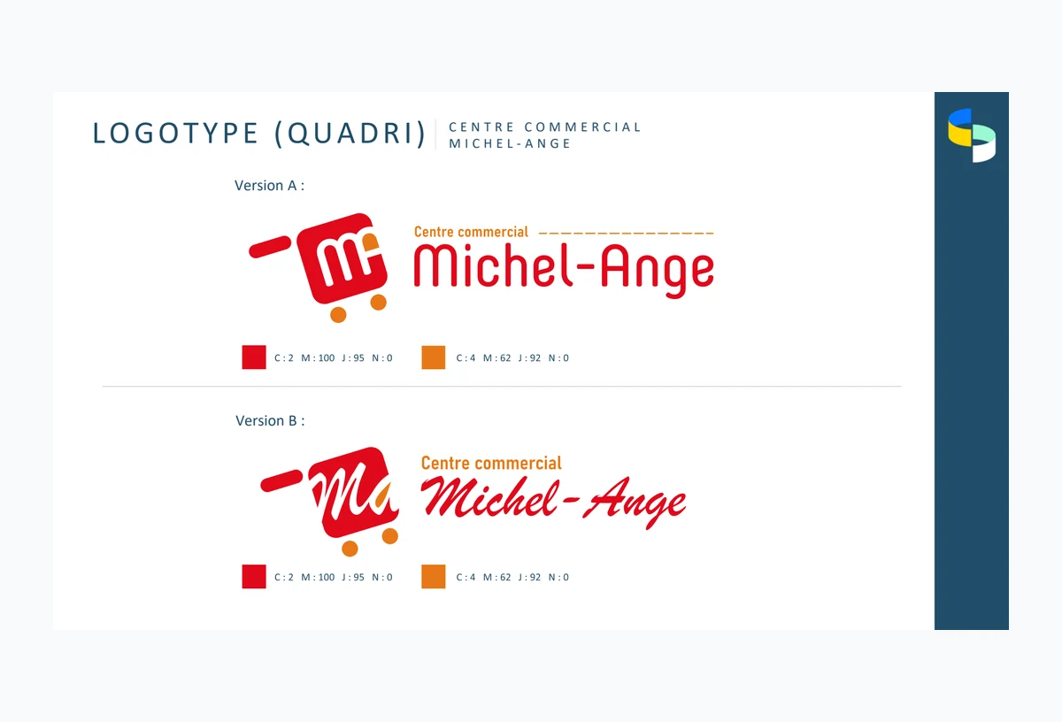 Piste chariot retenue pour Michel-Ange : deux versions du logotype