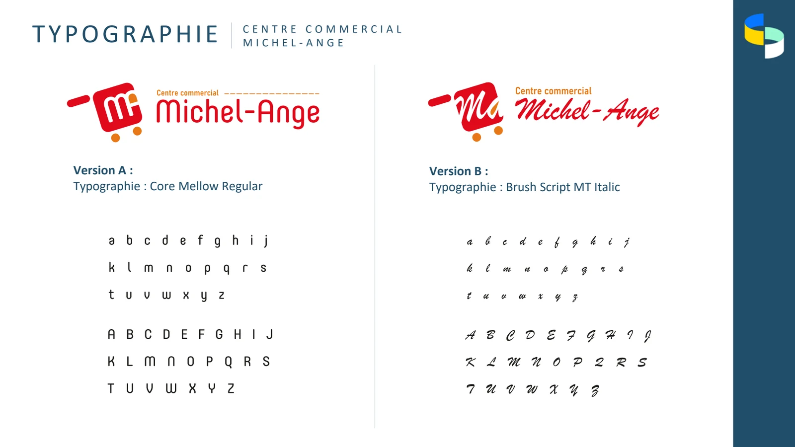 Typographies du logotype Michel-Ange, piste chariot