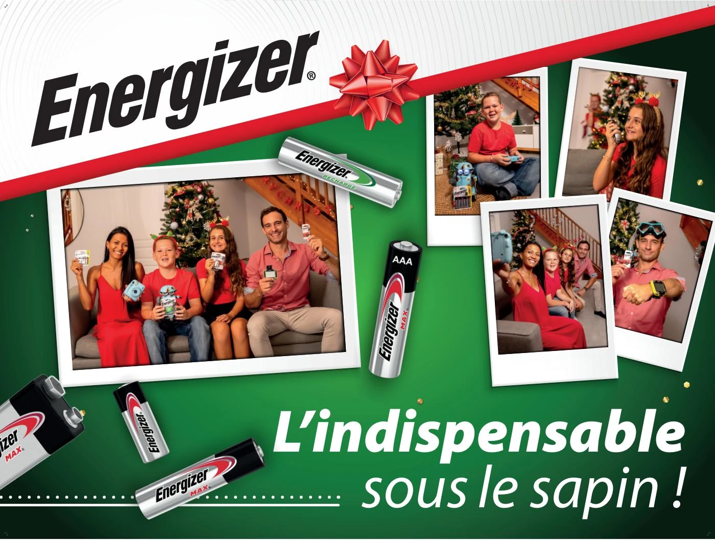 Affiche Energizer pour les fêtes avec des piles et des jouets