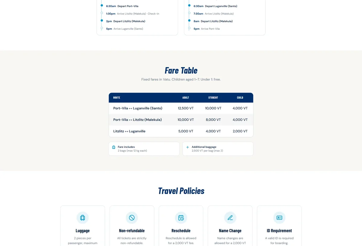 Tableau des tarifs de ferry et conditions de voyage Aelan Express