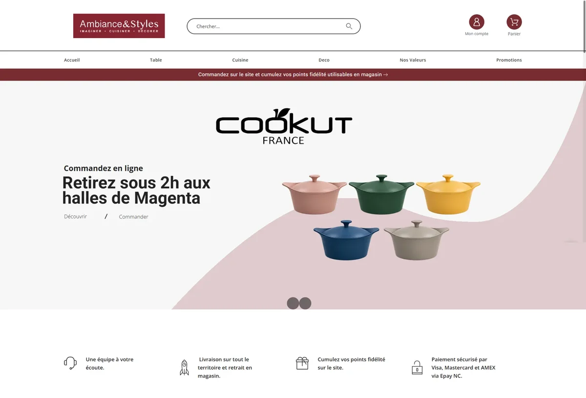 Accueil d’Ambiance & Styles avec cocottes Cookut et retrait en magasin