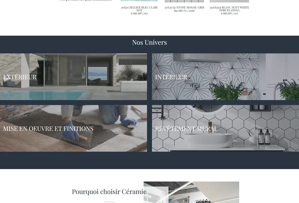 Catégories Ceramic : intérieur, extérieur, mise en œuvre et pièces techniques