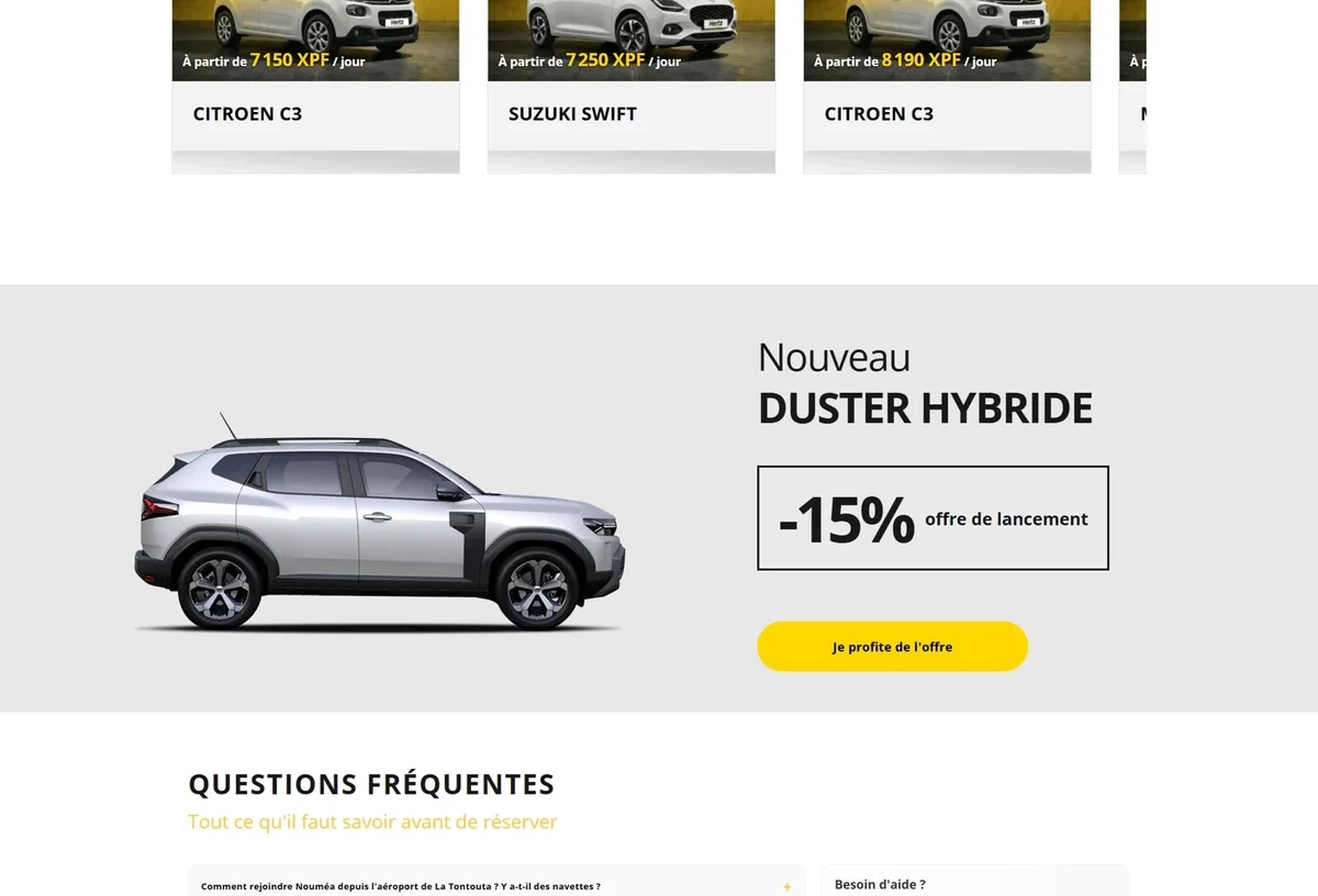 Offre de location du Duster hybride et questions fréquentes Hertz