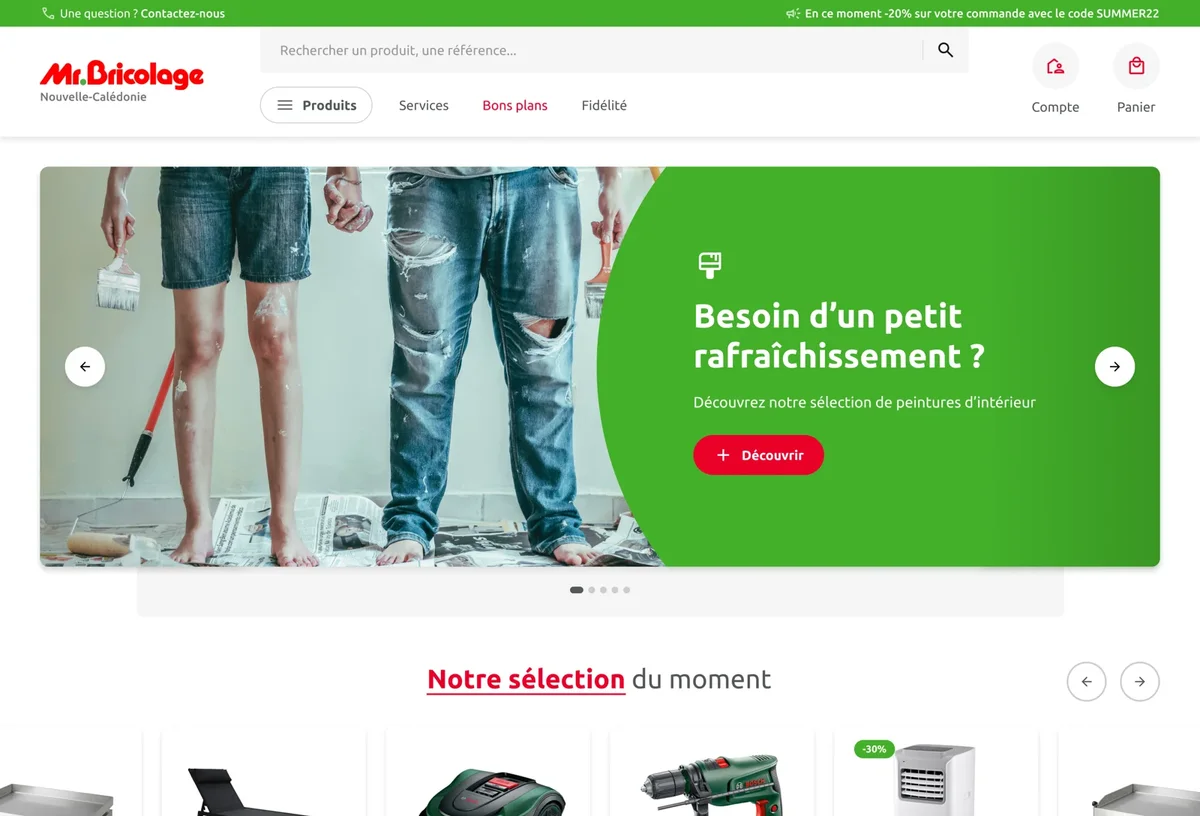 Accueil Mr Bricolage avec opération peinture et sélection de produits