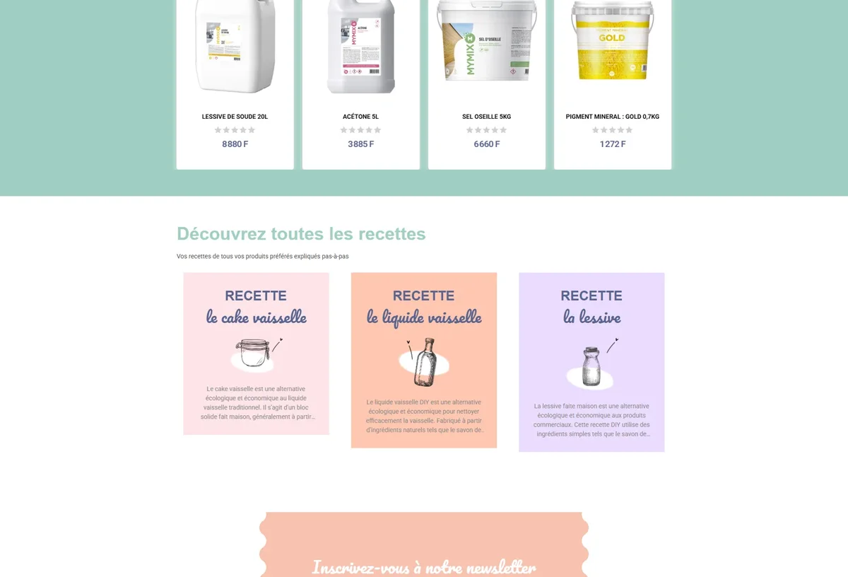 Ingrédients MyMix et cartes de recettes de produits ménagers DIY