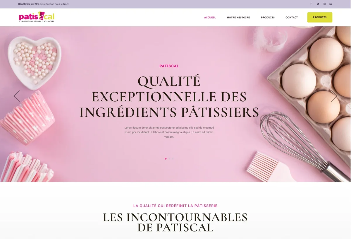 Accueil Patiscal avec univers pâtissier et ingrédients