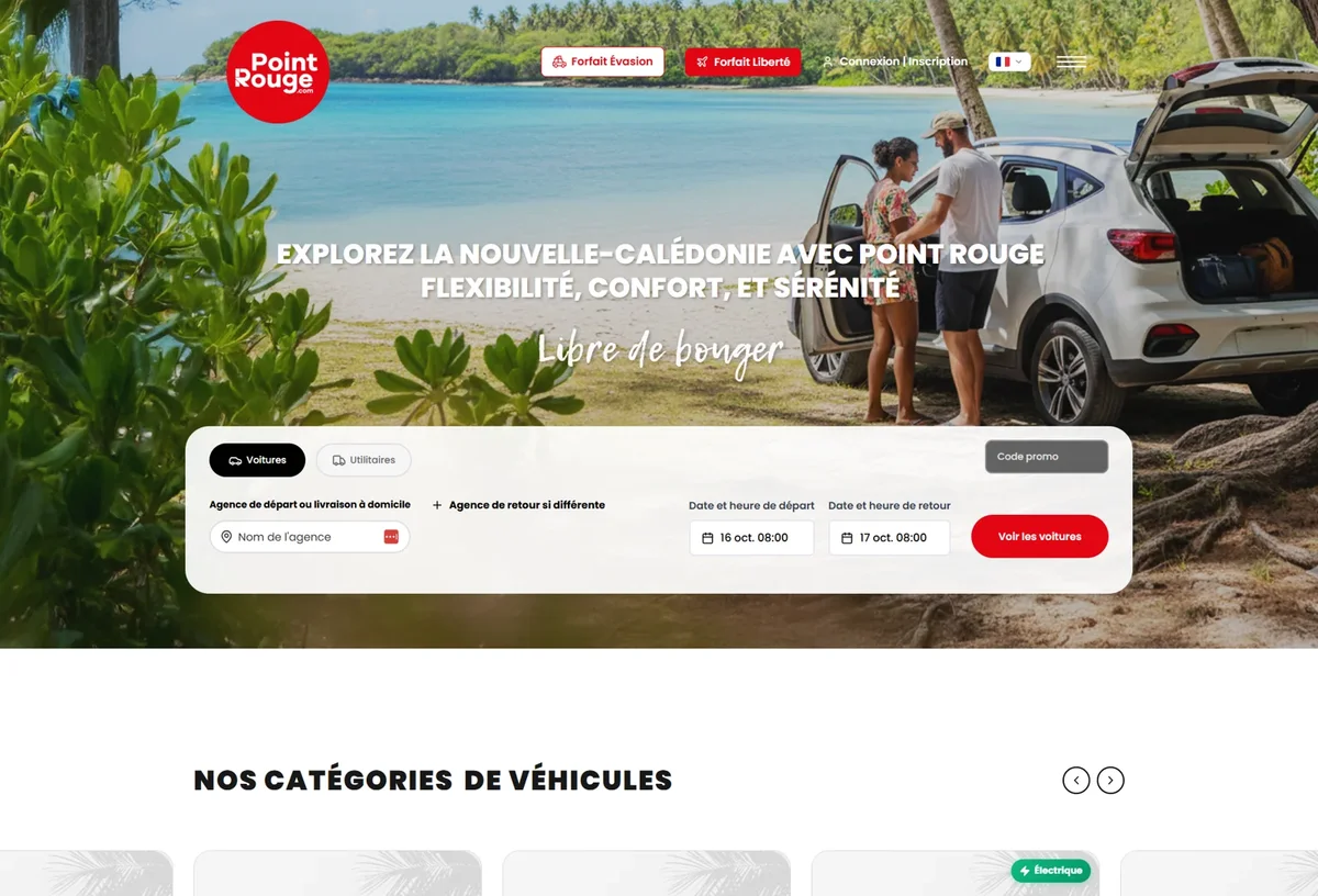 Accueil Point Rouge avec choix des agences et des dates de location