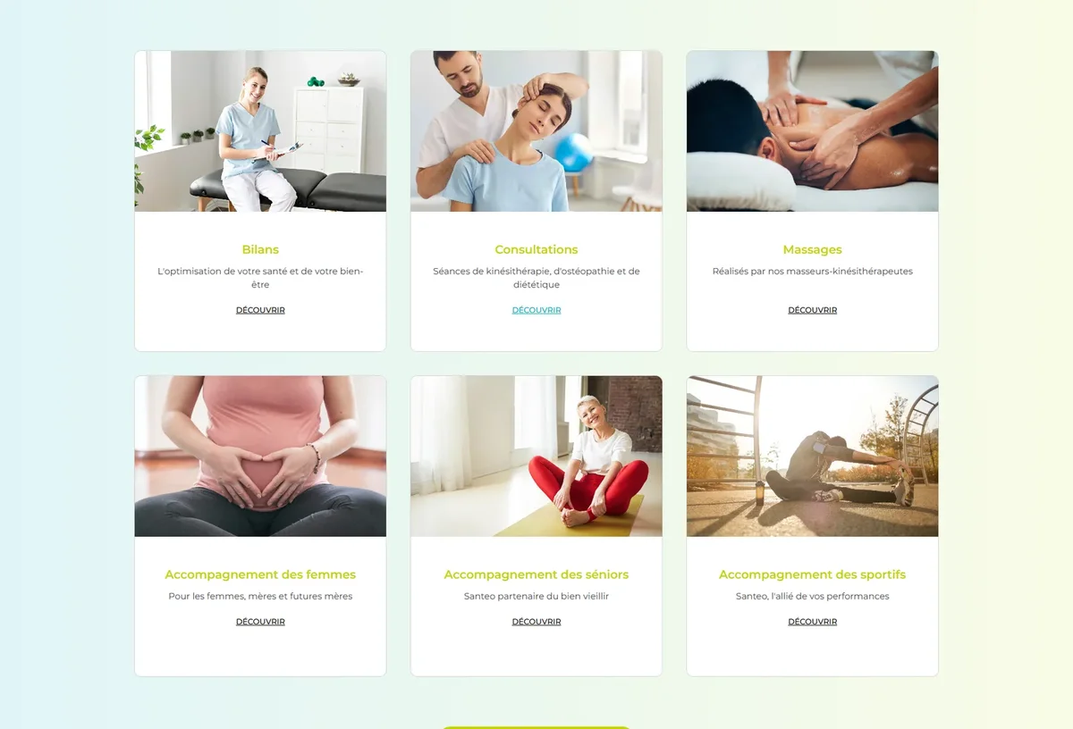 Prestations Santéo : bilans, consultations, massages et accompagnements