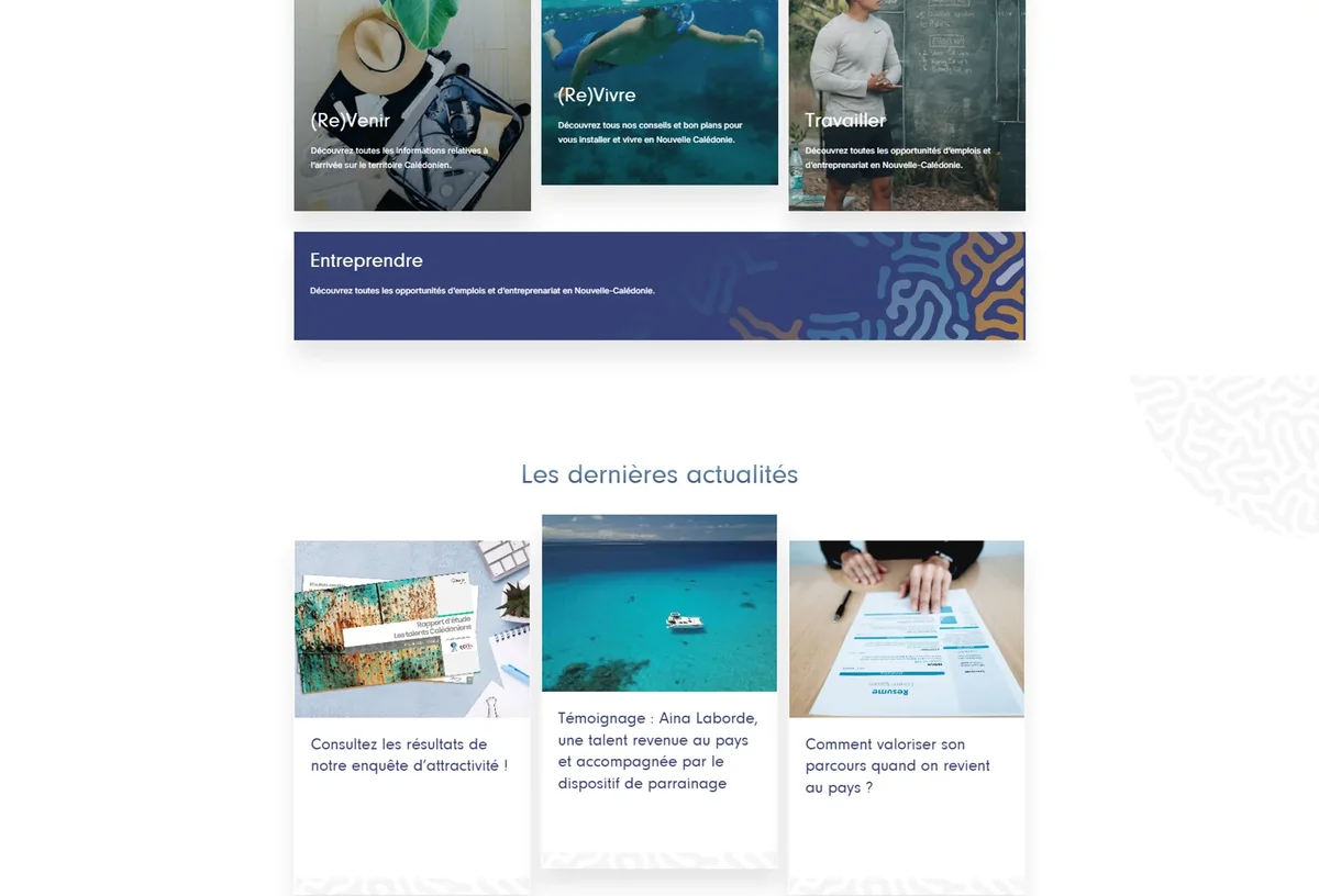 Rubriques pour revenir, vivre et travailler en Nouvelle-Calédonie et actualités de l’association