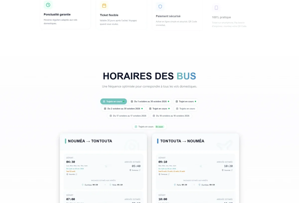 Horaires des bus Tontouta Express dans les deux sens du trajet