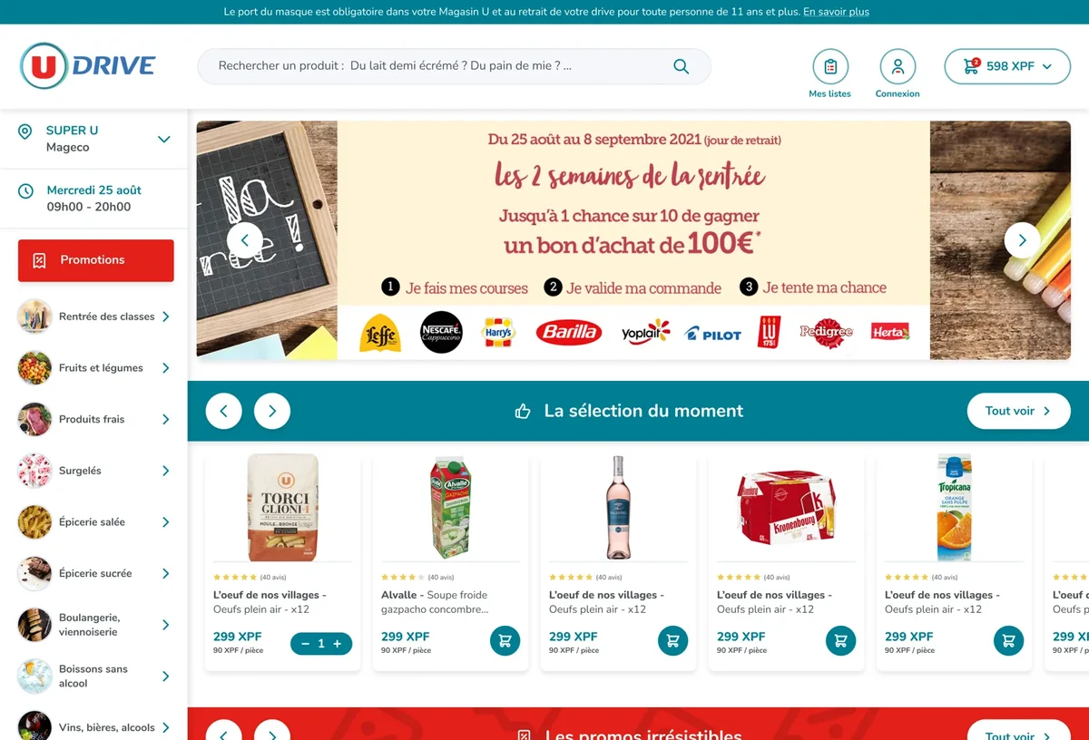 Accueil U Drive avec promotions et sélection de produits alimentaires